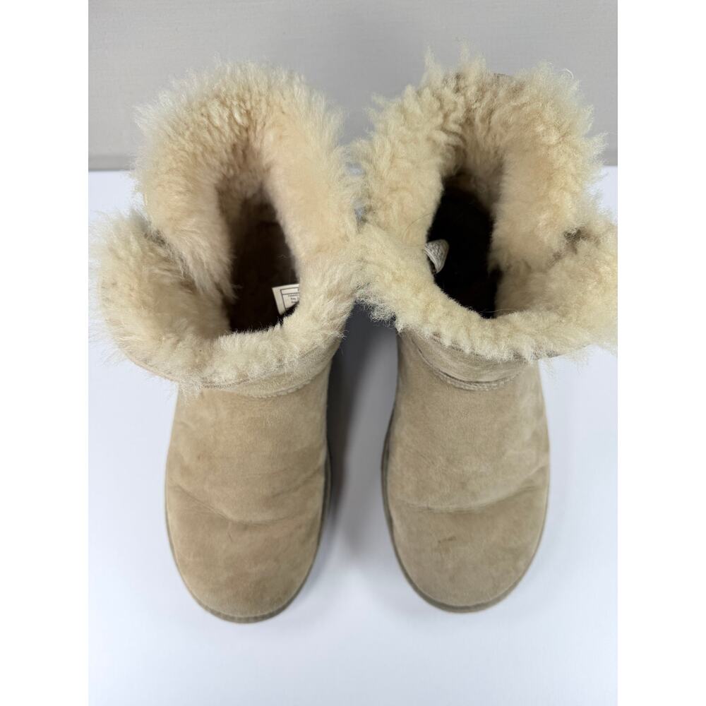 UGG Sand Suede Mini Bailey Button Sheepskin Boots 9 - Picture 7 of 9